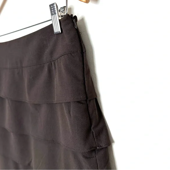 Vintage Sandro Sportswear Chocolate Brown Feminine Tiered Ruffle Hem Midi Skirt - Picture 3 of 9